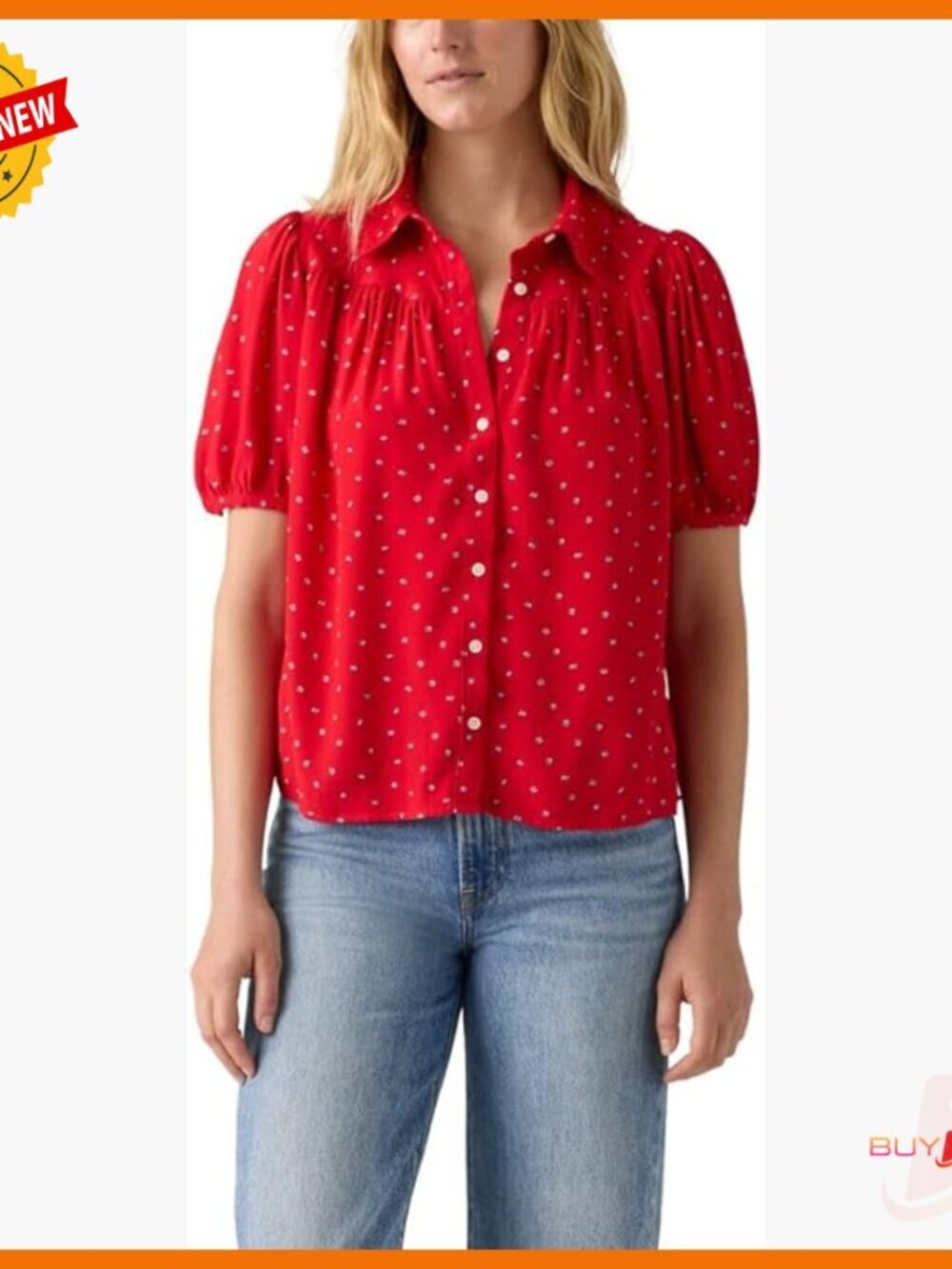 Short Sleeve Slim Blouse Point Collar Pleated Details Lightweight